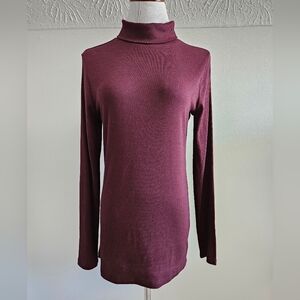 a new day | Burgundy Turtleneck Long Sleeve Top